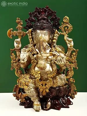 16" Seated Ganesha in Brass | Handmade | Made In India
