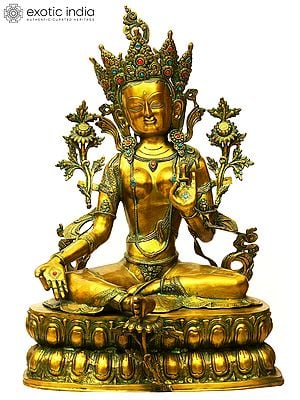 34" Large Size Goddess Green Tara (Tibetan Buddhist Deity) In Brass | Handmade | Made In India