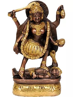 6" Goddess Kali Statue in Brass | Handmade | Made in India