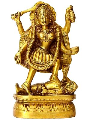 6" Goddess Kali Statue in Brass | Handmade | Made in India