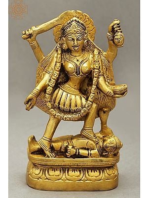 6" Goddess Kali Statue in Brass | Handmade | Made in India