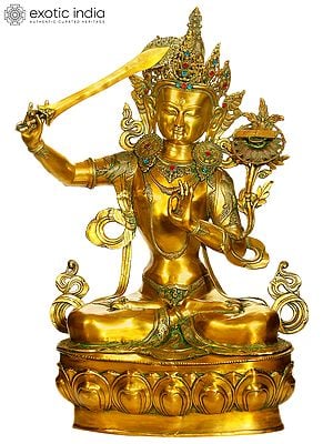 39" Buddhist Deity Large Size Manjushri Brass Statue | Handmade Buddhist Idol