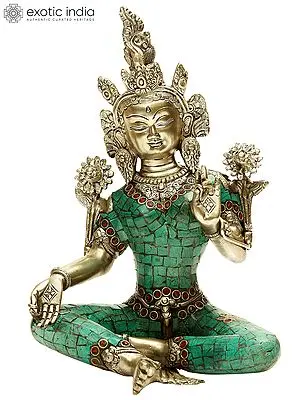 11" Tibetan Buddhist Deity- Goddess Green Tara In Brass | Handmade | Made In India