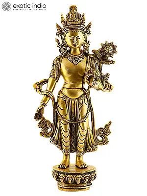11" Tibetan Buddhist Deity- Padmapani Avalokiteshvara In Brass | Handmade | Made In India