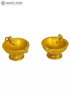 1" Pair of Brass Diya with Elephant Handle | Handmade | Made in India