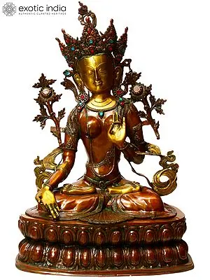 34" Large Tibetan Buddhist Mother Goddess White Tara in Brass | Handmade | Made in India