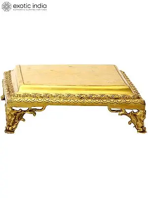 Square Brass Puja Pedestal for Rituals