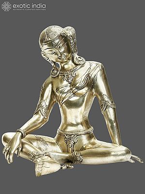 8" Tibetan Buddhist Savior Goddess Green Tara in Silver Hue In Brass | Handmade | Made In India