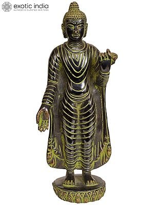 9" Lord Buddha Standing to Bless Suffering Beings In Brass | Handmade | Made In India