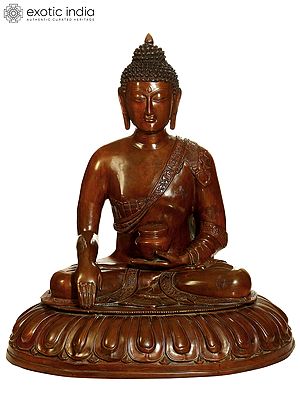 28" Large Size Bhumisparsha Mudra Buddha Brass Idol | Handmade Indian Statue