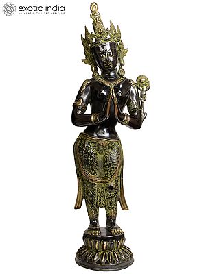 30" Tibetan Buddhist Namaste Tara Brass Sculpture | Handmade | Made in India