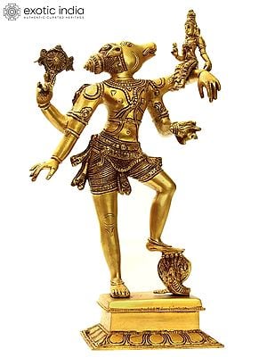 17" Varahavatara: Vishnu’s Boar Incarnation and Bhudevi In Brass