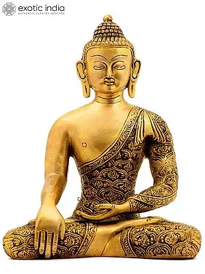 11" Lord Buddha in Bhumisparsha Mudra (Robes Decorated with Dorje) In Brass