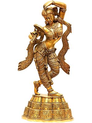 24" The Apsara Applying Vermillion (A Sculpture Inspired by Khajuraho) In Brass | Handmade | Made In India