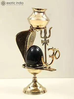 12" Assembly to Bath Shiva Linga with Dripping Vase for Milk or Water In Brass | Handcrafted In India