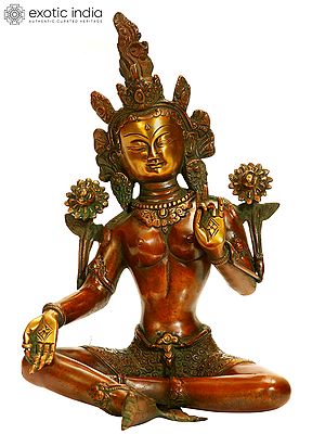 10" Tibetan Buddhist Goddess Green Tara In Brass