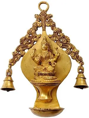 Goddess Lakshmi Wall Hanging Lamp with Twin Bells