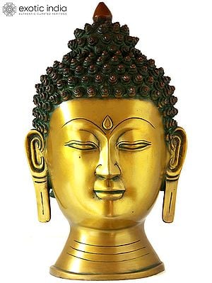 15" Introspective Buddha Head In Brass | Handmade | Made In India