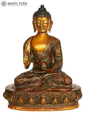 9" Shakyamuni Buddha Preaching His Dharma (Robes Decorated with the Scenes from His Life) In Brass