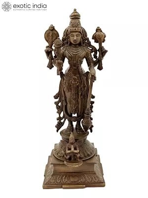 15" Four-Armed Standing Vishnu Brass Sculpture | Handmade | Made in India