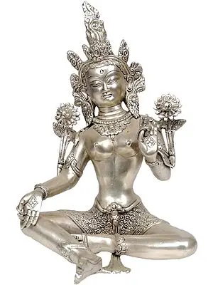 Tibetan Buddhist Savior Goddess Green Tara in Silver Hue