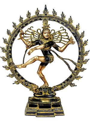 25" Nataraja in Green and Golden Hues In Brass | Handmade | Made In India