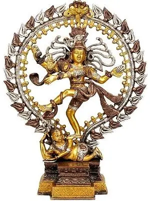 17" Nataraja in Golden and Silver Hues In Brass | Handmade | Made In India