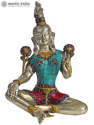 11" Tibetan Buddhist Savior Goddess Green Tara In Brass | Handmade | Made In India