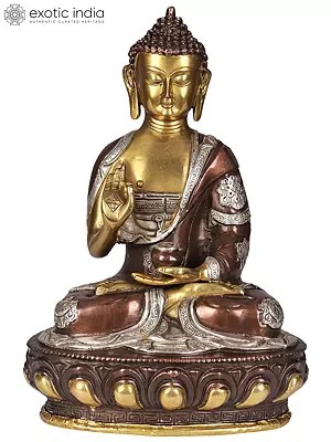 12" Lord Buddha Brass Idol in Vitarka Mudra | Handmade Buddhist Sculptures
