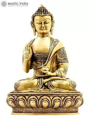 12" Lord Buddha Brass Idol in Vitarka Mudra | Handmade Buddhist Sculptures