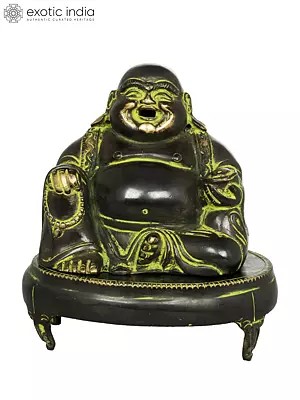6" Laughing Buddha Incense Burner in Brass | Handmade | Made in India