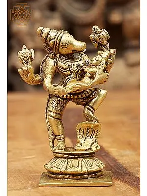 3" Lord Vishnu in Varaha  Incarnation with Bhudevi In Brass | Handmade | Made In India