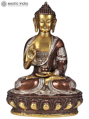 12" Lord Buddha Explaining His Dharma (Robes Decorated with Auspicious Symbols) In Brass | Handmade | Made In India