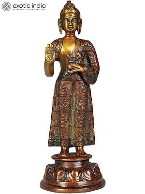 7" Buddhist Deity Medicine Buddha Idol in Golden and Brown Hues | Handmade Brass Statue| Made in India