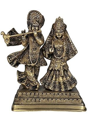 10" Standing Radha Krishna Brass Sculpture