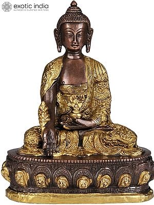 7" Buddhist Deity Medicine Buddha Idol in Golden and Brown Hues | Handmade Brass Statue| Made in India