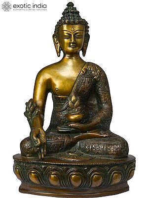 11" Tibetan Buddhist God Bhaishajyaguru Statue - Medicine Buddha Brass Idol | Handmade