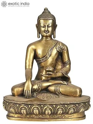 9" Lord Buddha Invoking the Earth Goddess to be His Witness to the Attainment of Supreme Enlightenment In Brass | Handmade | Made In India