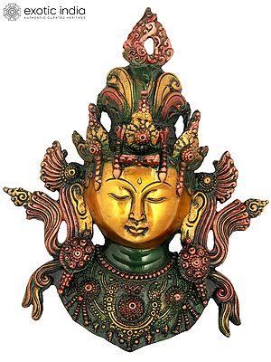 10" Tibetan Buddhist Goddess Tara Wall Hanging Mask In Brass | Handmade | Made In India