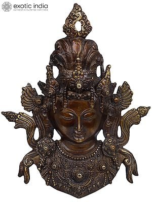 10" Tibetan Buddhist Goddess Tara Wall Hanging Mask In Brass | Handmade | Made In India