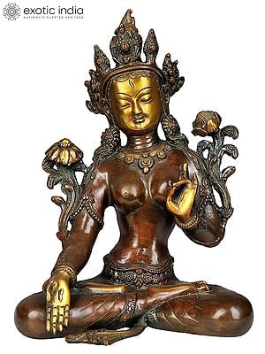 9" Tibetan Buddhist Goddess White Tara In Brass | Handmade | Made In India