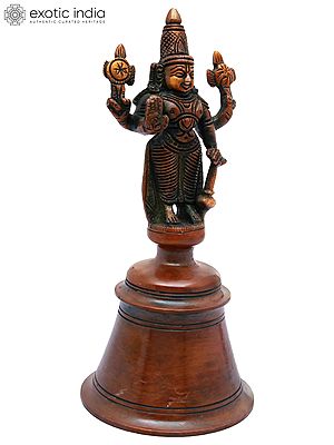 6" Lord Vishnu Handheld Bell in Brass | Handmade | Made in India