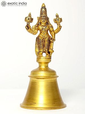 6" Lord Vishnu Handheld Bell In Brass | Handmade | Made In India