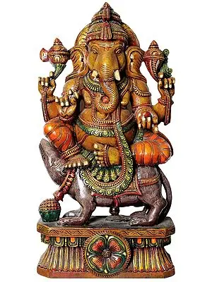 Lord Ganesha Seated on His Vehicle Rat