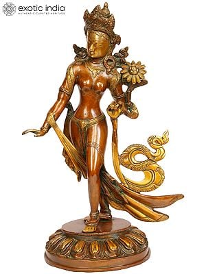 14" (Tibetan Buddhist Deity) Standing Tara In Brass | Handmade | Made In India