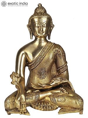 11" (Tibetan Buddhist Deity) The Medicine Buddha In Brass