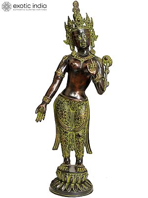30" Standing Devi Tara Brass Statue | Handmade Buddhist Idol