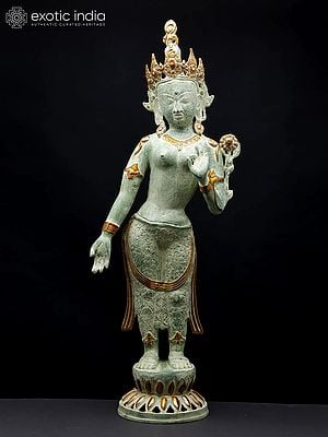 30" Standing Devi Tara Brass Statue | Handmade Buddhist Idol