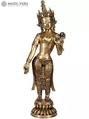 30" Standing Devi Tara Brass Statue | Handmade Buddhist Idol