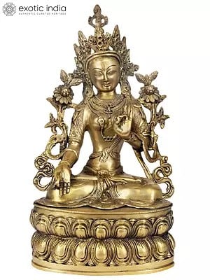 14" Tibetan Buddhist Goddess White Tara Brass Statue | Handmade | Made in India